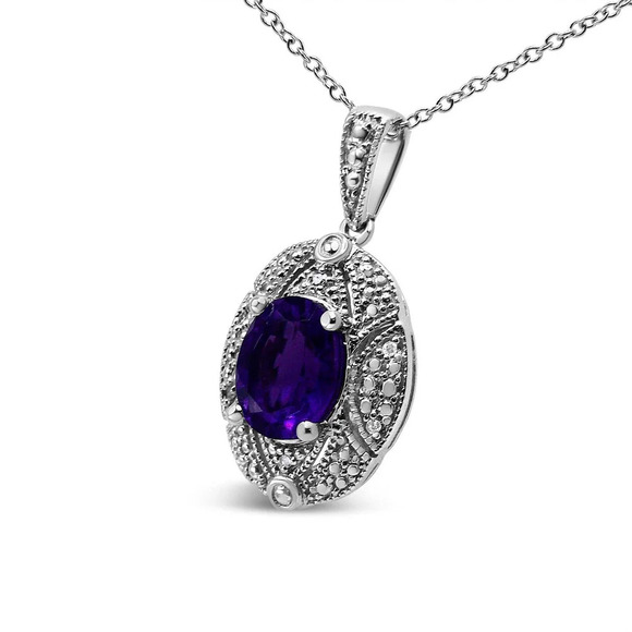 Haus of Brilliance .925 Sterling Silver Diamond AccentAmethyst 18" Necklace